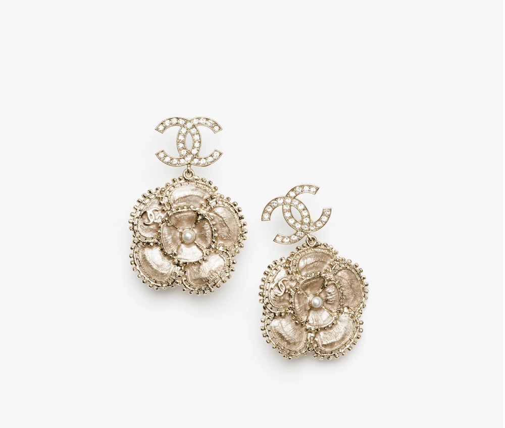 Chanel metal glass pearl earrings hotsell