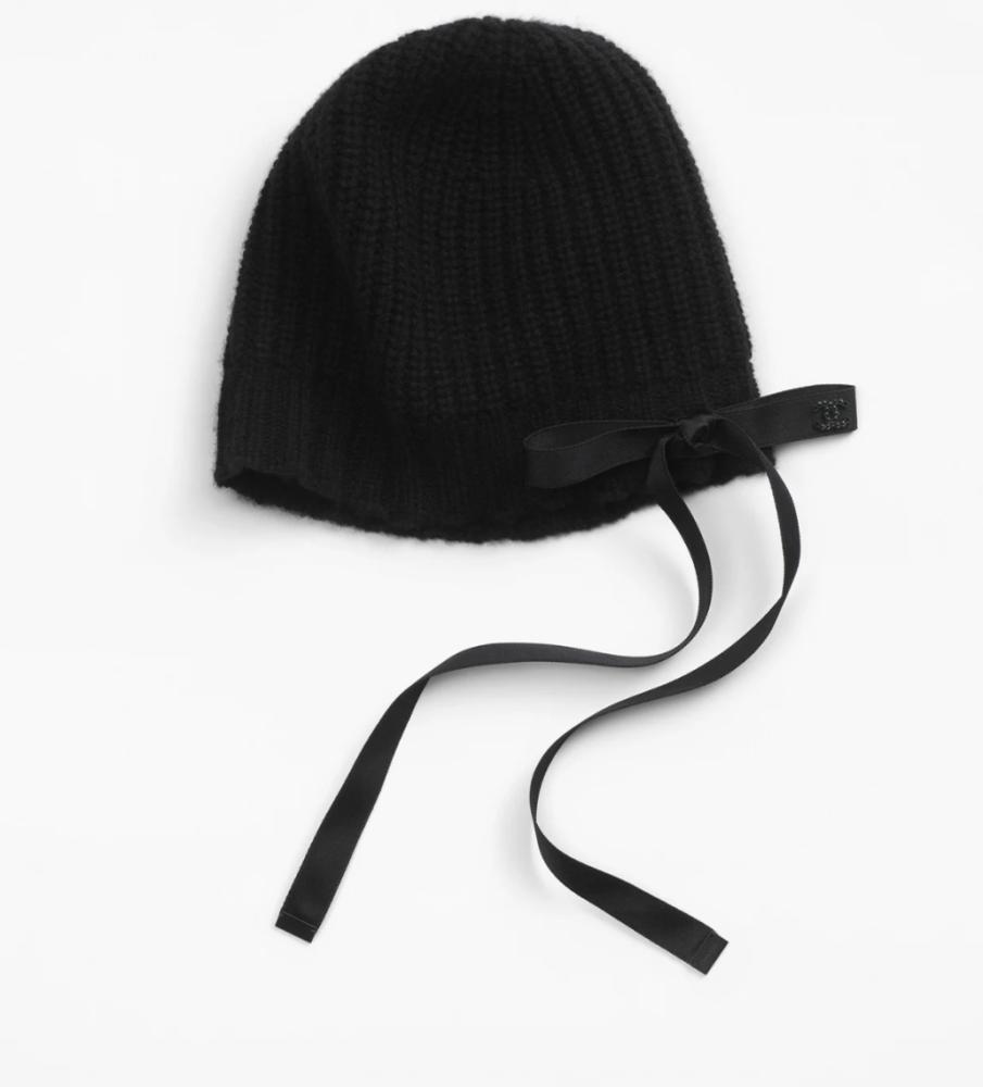 2025 Chanel Beanie Hat Cashmere Satin Black - TEBOUGIE 2025 Chanel Beanie Hat Cashmere Satin Black - TEBOUGIE