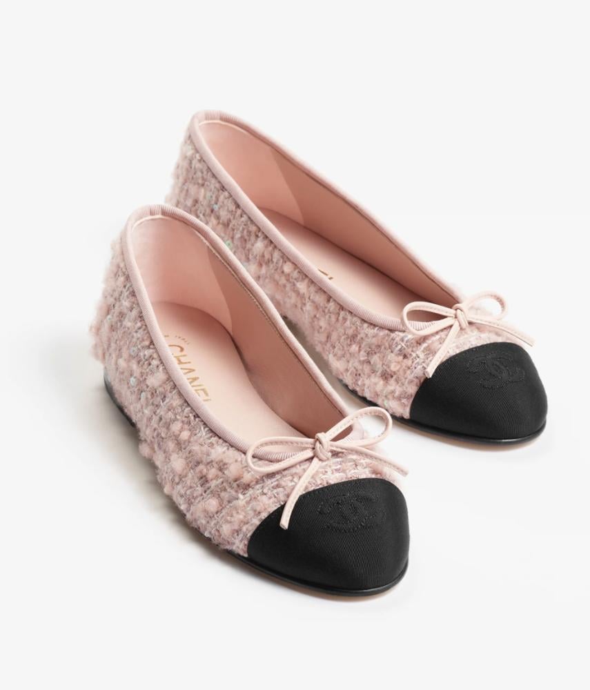 2025 Chanel Pink Tweed Sequin Ballerina Shoes TEBOUGIE