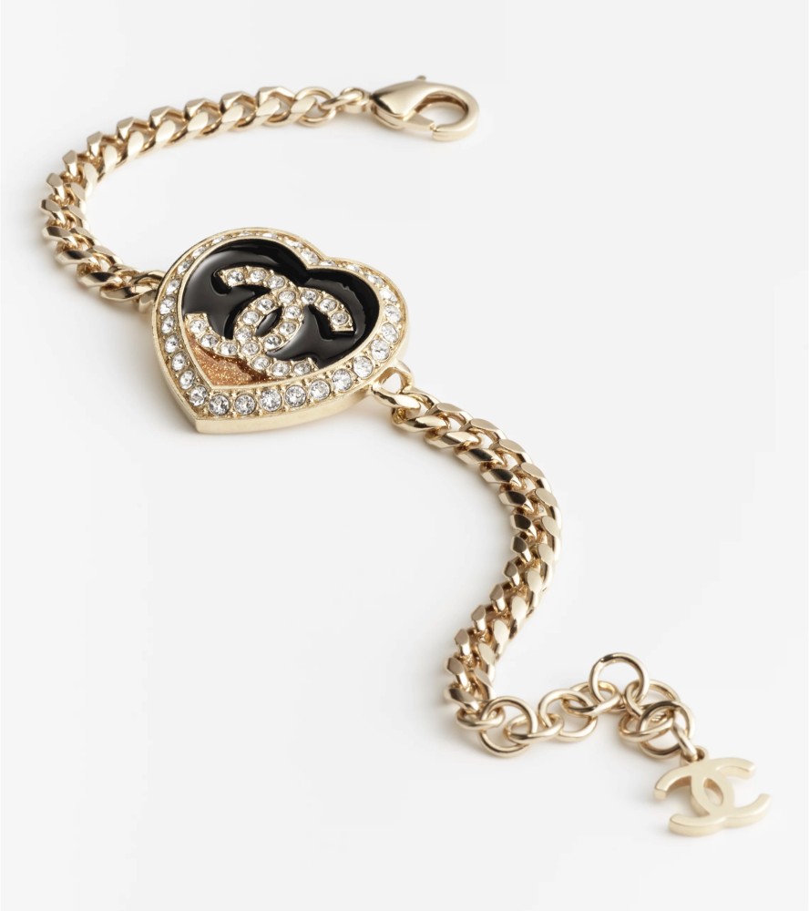 2024 Chanel Gold Strass Metal Heart Shape Bracelet - TEBOUGIE