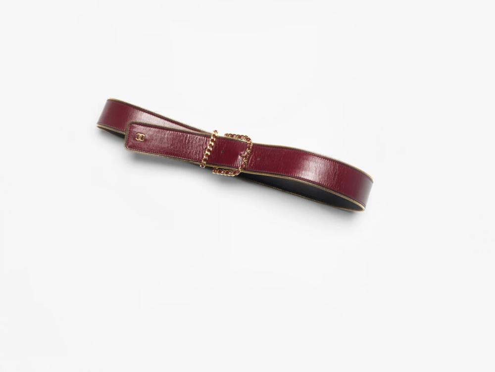 2024 Chanel Wide Belt Burgundy Brown Gold Leather - TEBOUGIE