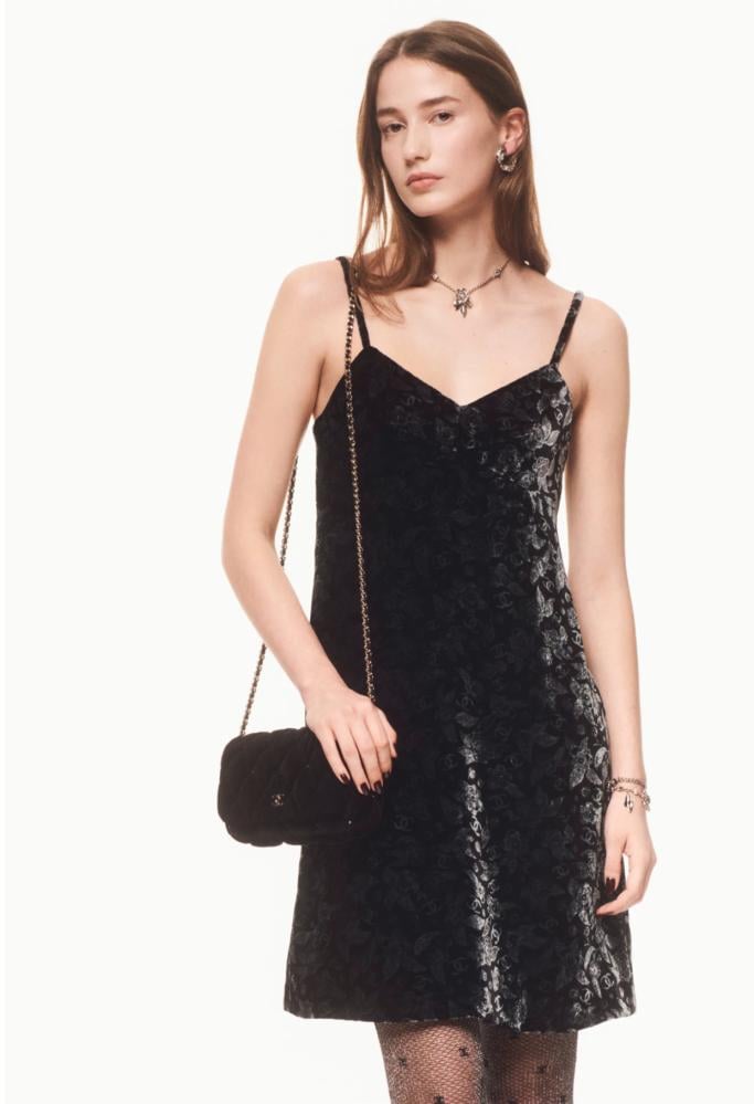 2024 Chanel Black Velvet Short Dress