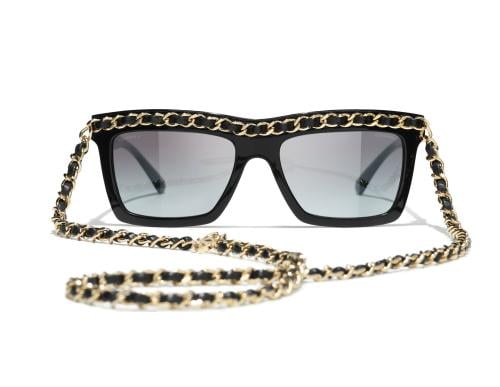 2025 Chanel Rectangular Sunglasses in Black Leather - TEBOUGIE