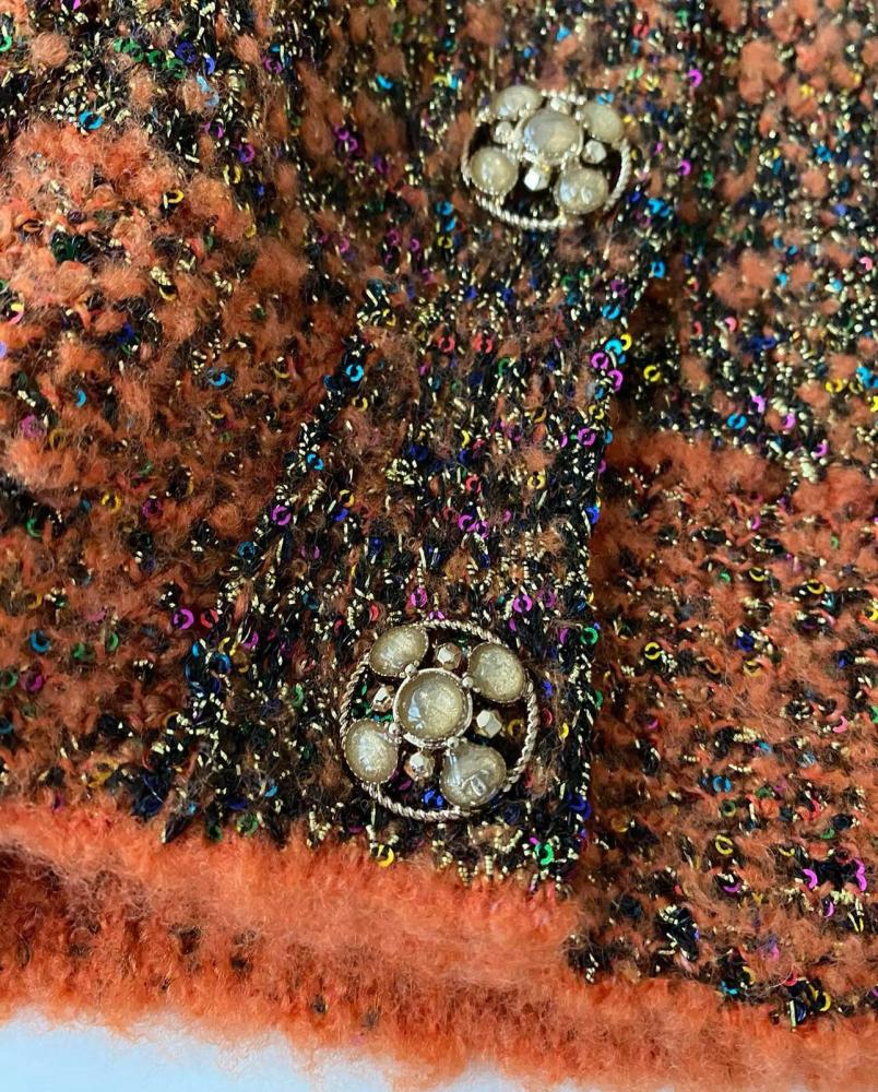 2024 Chanel Orange Shiny Cashmere Cardigan - TEBOUGIE