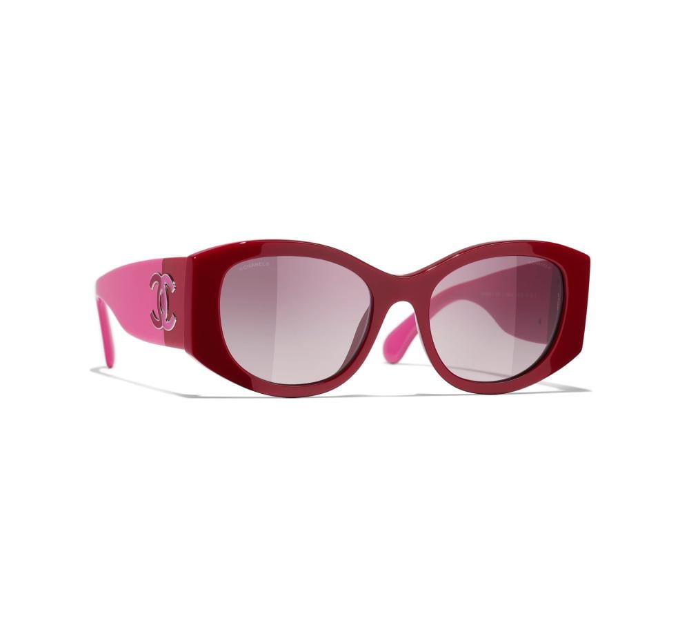 Chanel Rose Red Oval Frame Sunglasses - TEBOUGIE Chanel Rose Red Oval Frame Sunglasses - TEBOUGIE