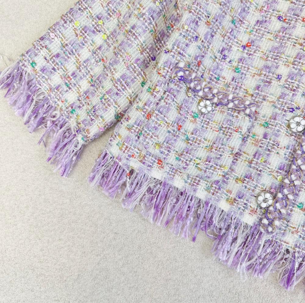 2024 Chanel Purple Iridescent Tweed Jacket - TEBOUGIE