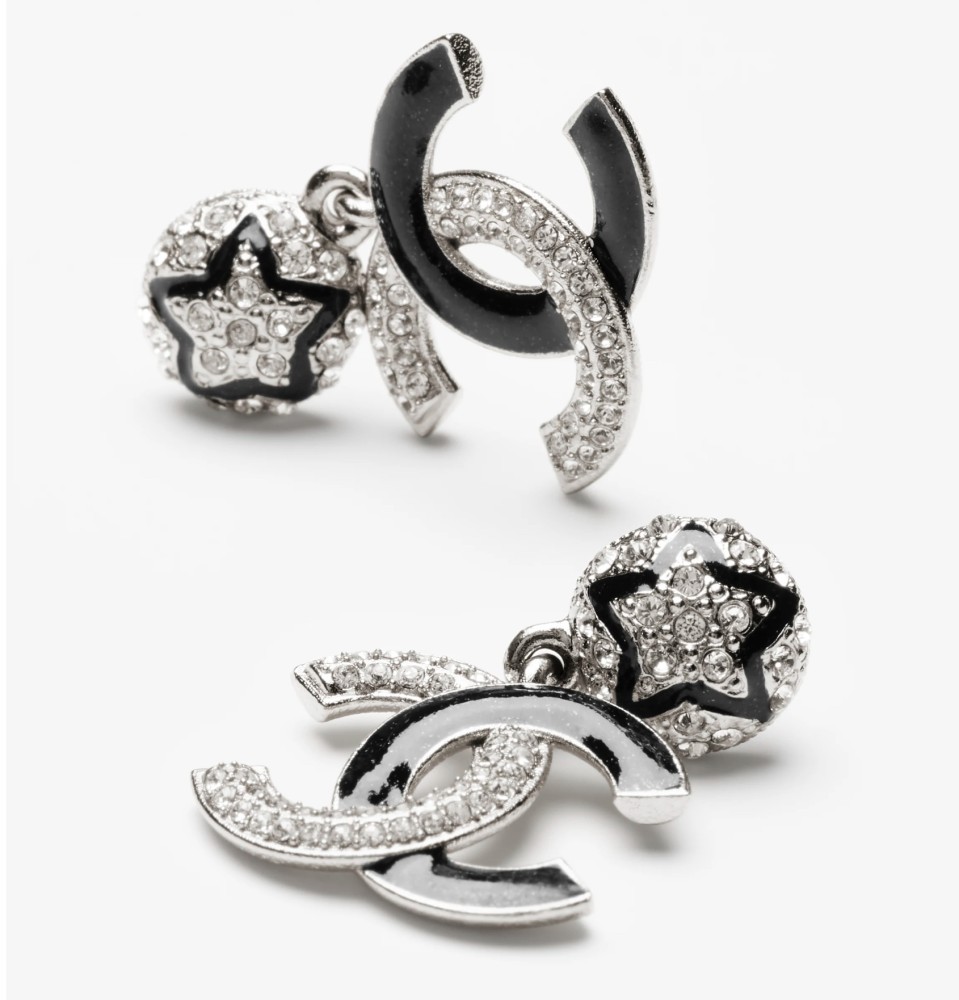 2024 Chanel stud earrings with black metal resin stud
