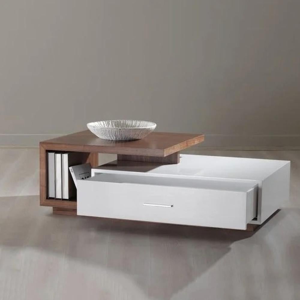 طاولة قهوة عصرية بدرج ورفوف تخزين - خشبي بني