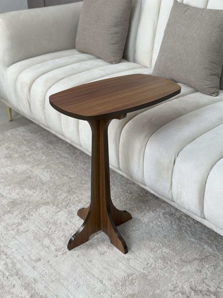طاولة ديكور جانبية خشبية فاخرة بجانب الأريكة بشكل مستطيل منحني الأطراف