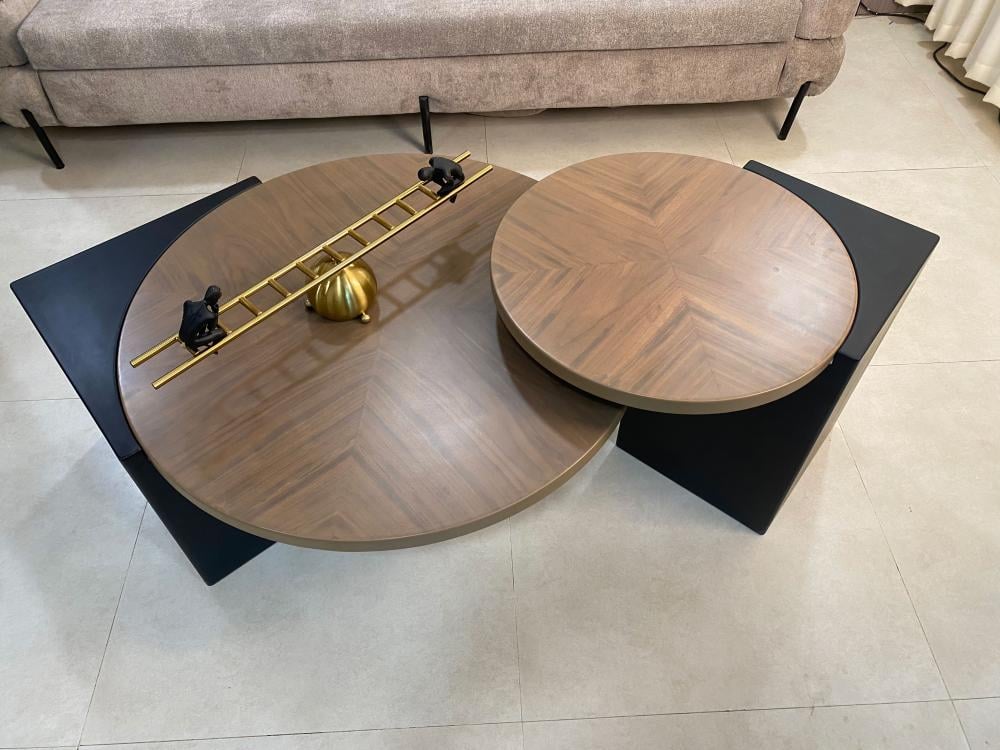 طقم طاولات قهوة عصرية بتصميم مزدوج دائري