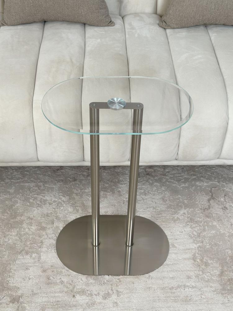 طاولة جانبية فاخرة - زجاج شفاف وقاعدة معدنية فاخرة