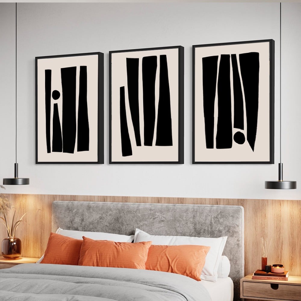 لوحات فنية ثلاثية تجريدية  أشكال بسيطة بتصميم حديث