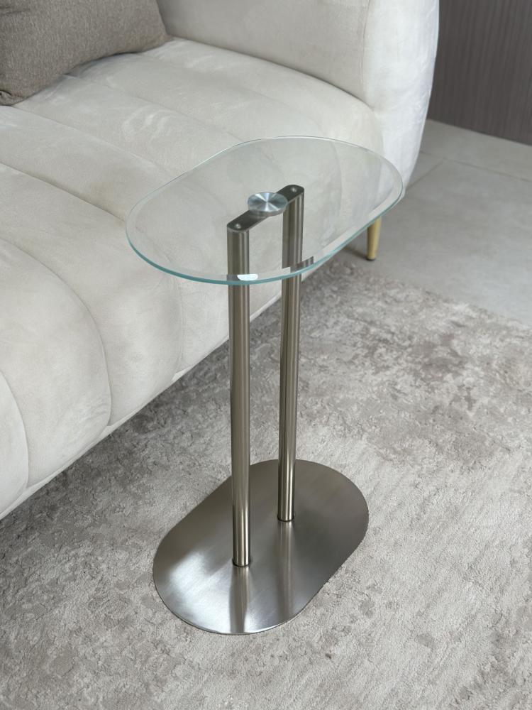 طاولة جانبية فاخرة - زجاج شفاف وقاعدة معدنية فاخرة