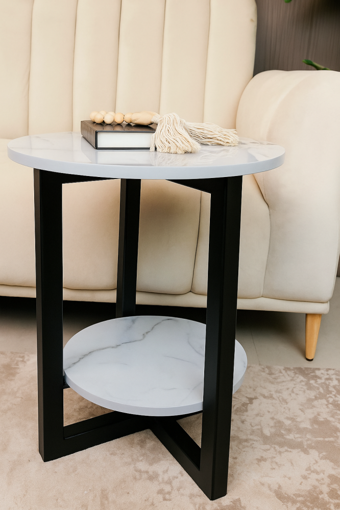 طاولة قهوة جانبية أنيقة – خشب ومعدن