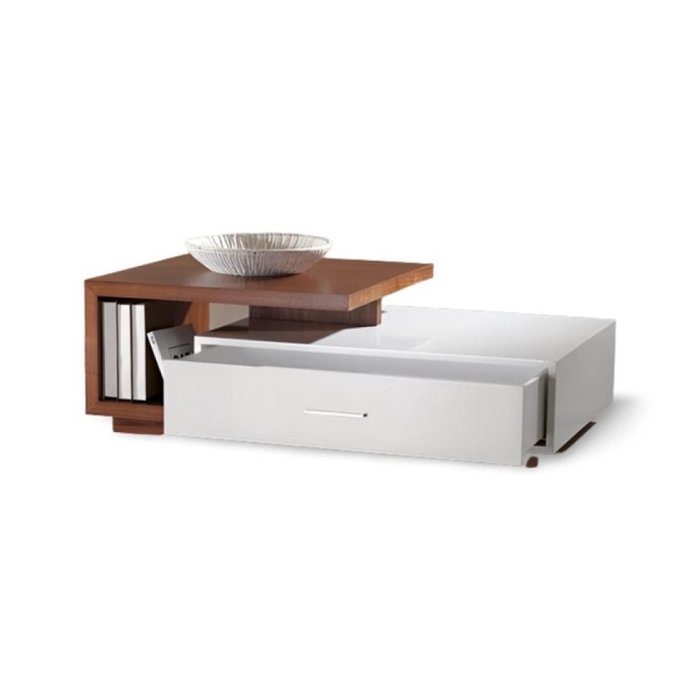 طاولة قهوة عصرية بدرج ورفوف تخزين - خشبي بني