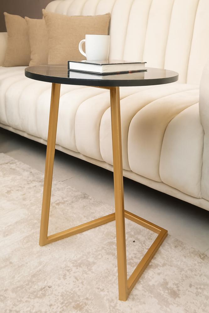 طاولة دائرية بسطح بديل الرخام الاسود