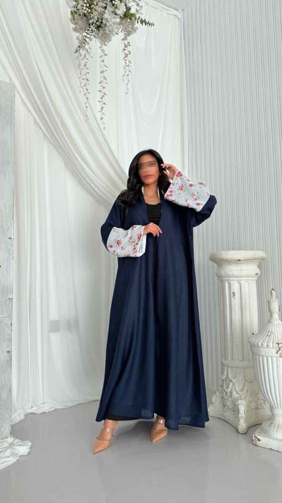 عباية لنن هندي مبطنه و مطرزة بالاكمام - نص كلوش ك