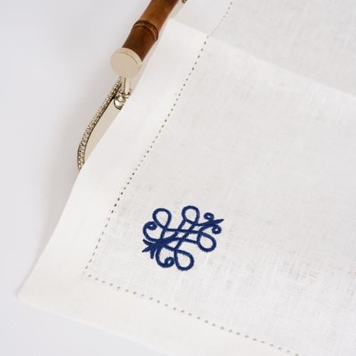 Navy royal embroidery white linen set