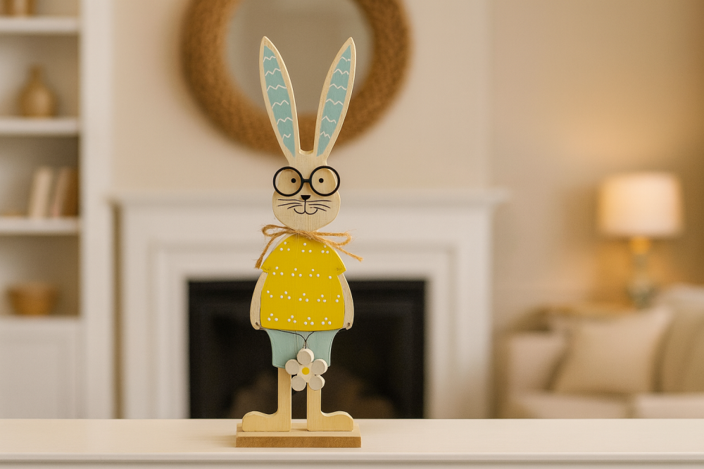 Decorative Wooden Rabbit with Glasses - 37 cm