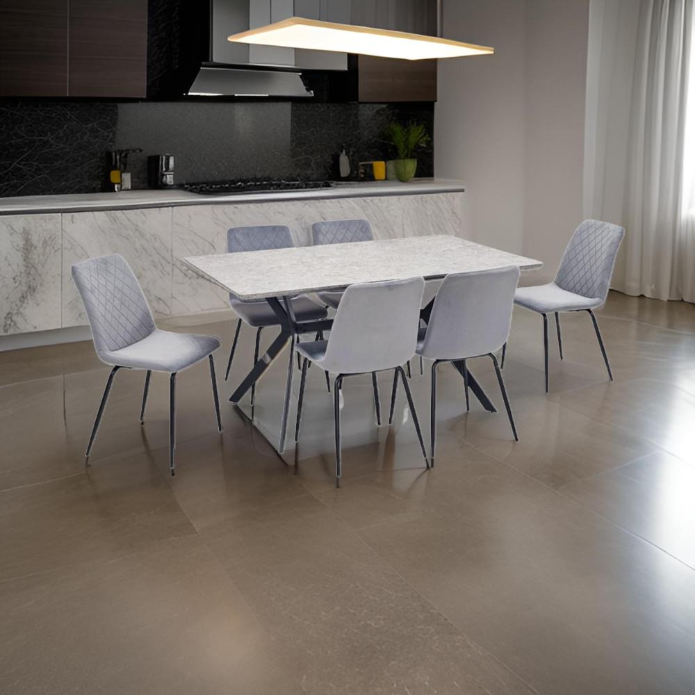 طاولة طعام خشب وحديد 6 كرسي