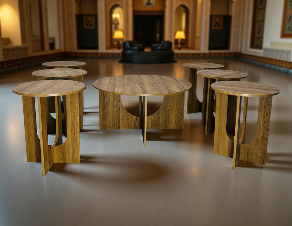 طقم طاولات خدمة راقي 7 قطع لون بيج