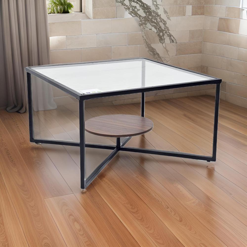 طاولة كنب زجاج ورف خشب بني مقاس 80 سم