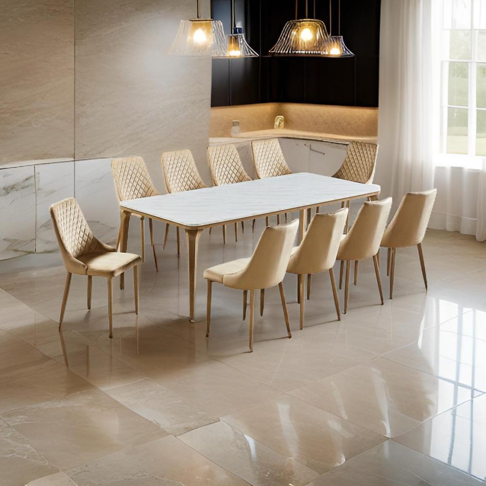 طاولة طعام رخام 10 كرسي لون بيج