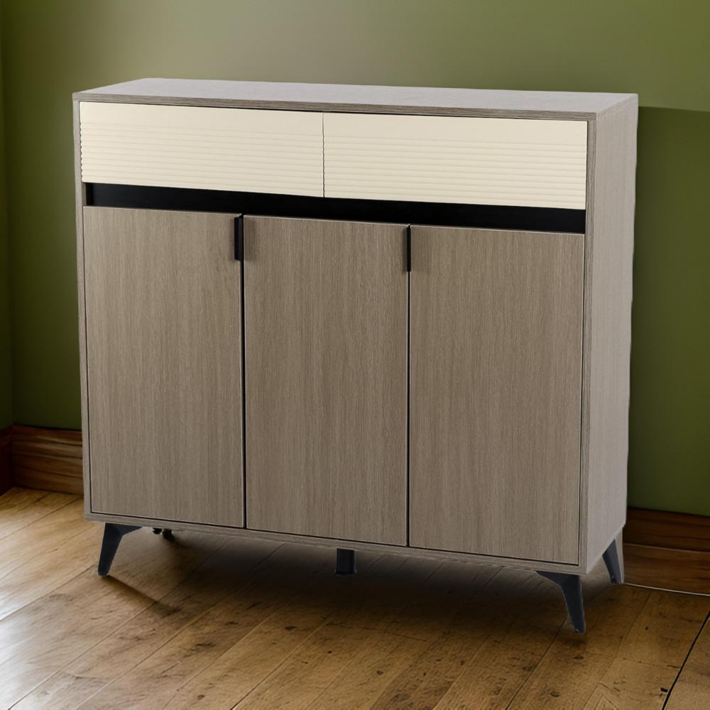 دولاب أحذية 3 باب مقاس 100 سم لون رمادي وبيج