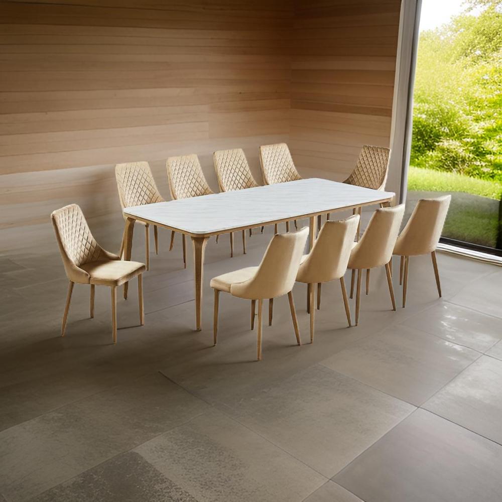 طاولة طعام رخام 10 كرسي لون بيج