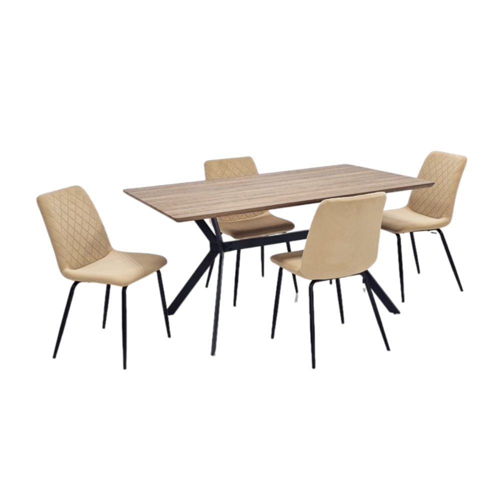 طاولة طعام خشب وحديد 4 كرسي