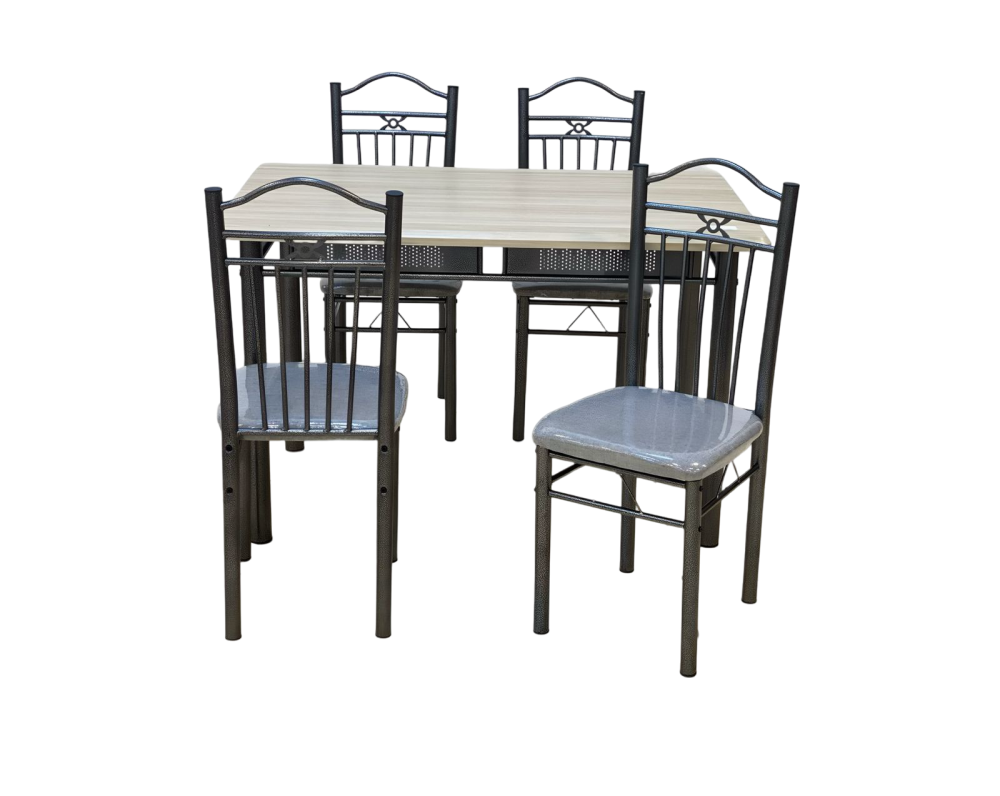 طاولة طعام 4 كرسي خشب وحديد لون بيج