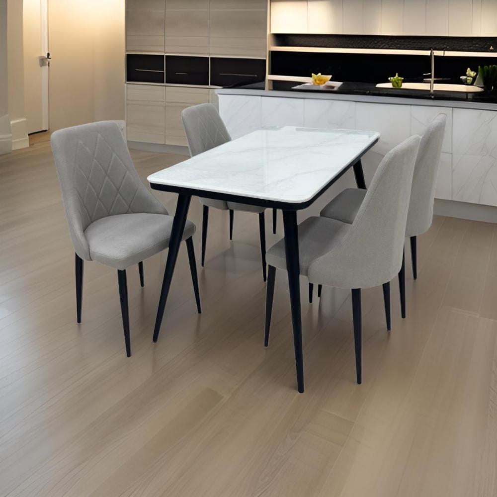 طاولة طعام رخام 4 كرسي لون رمادي فاتح