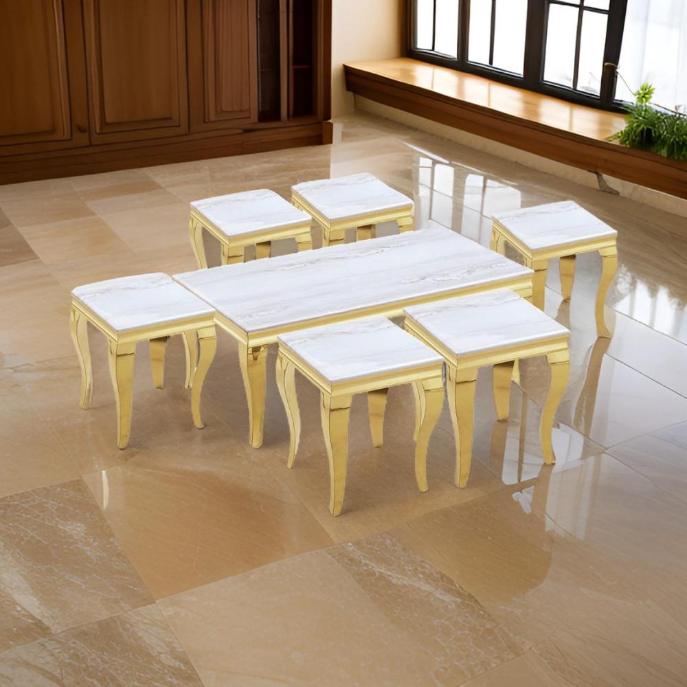 طقم طاولات خدمة ستيل رخام لون ذهبي