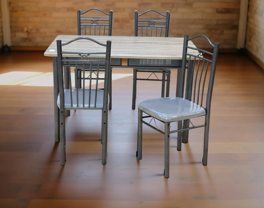 طاولة طعام خشب وحديد 4 كرسي