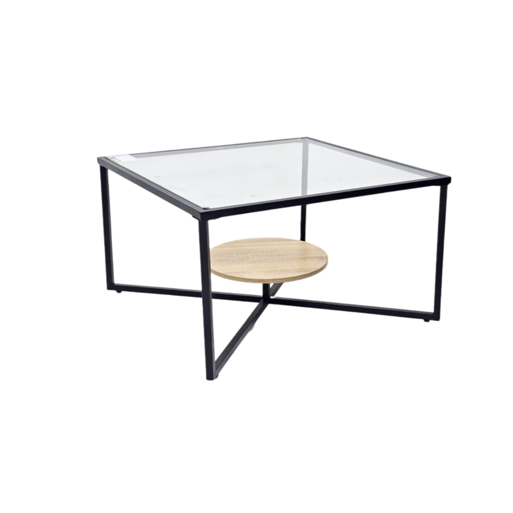 طاولة كنب زجاج ورف خشب بيج  مقاس 80 سم