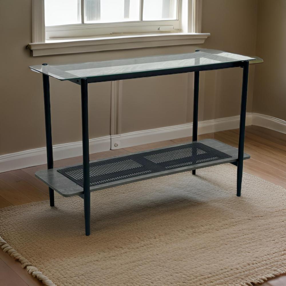 طاولة استقبال زجاج و راتان لون رمادي