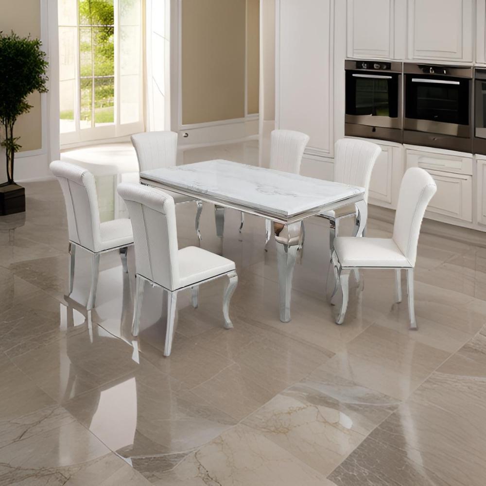 طاولة طعام ملكية فاخرة 6 كرسي لون فضي