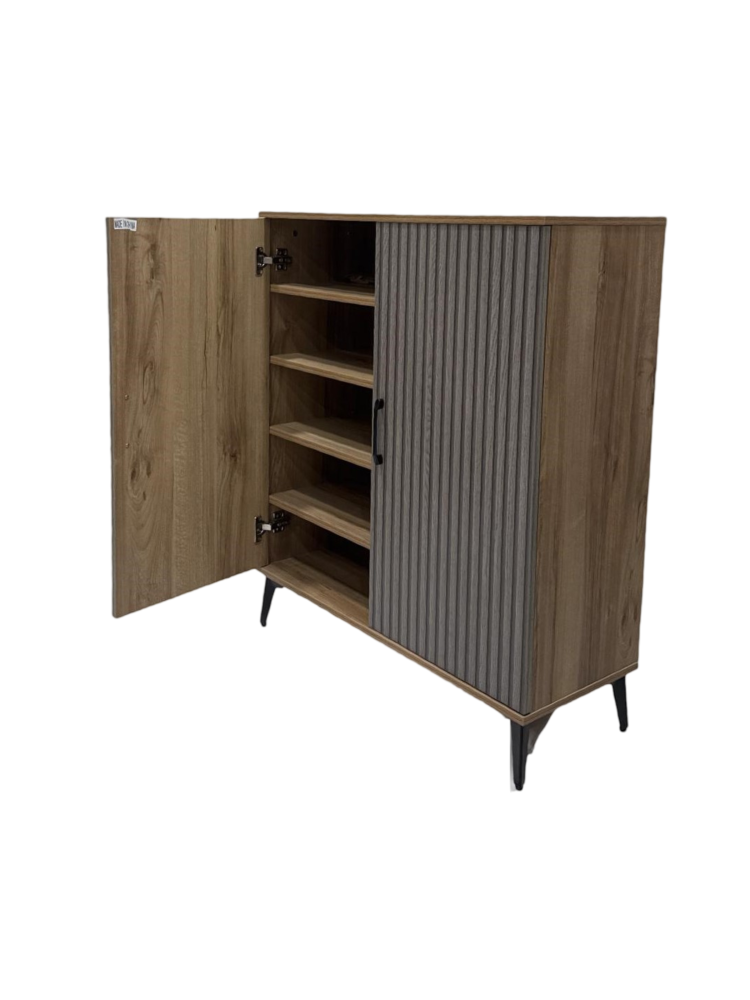 دولاب أحذية 2 باب لون رمادي و بني فاتح