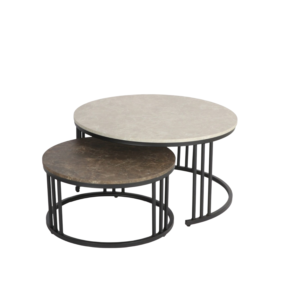 طقم طاولات خشب ثنائية بتصميم دائري لون بيج و بني