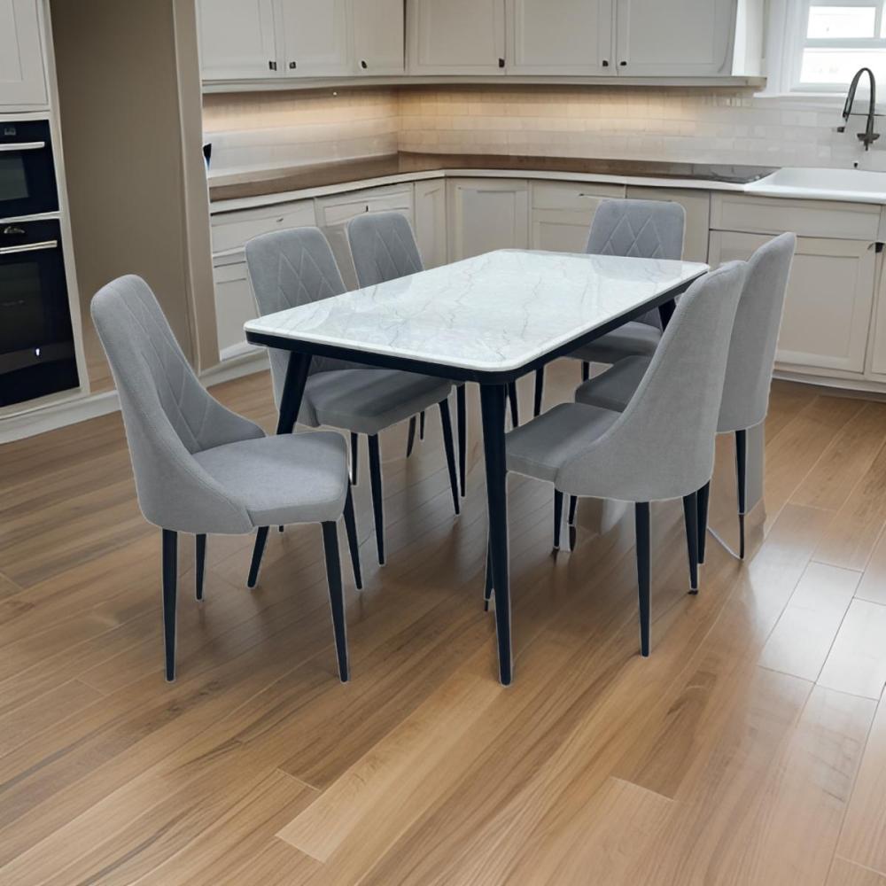 طاولة طعام رخام فاخرة - 6 كرسي لون رمادي فاتح