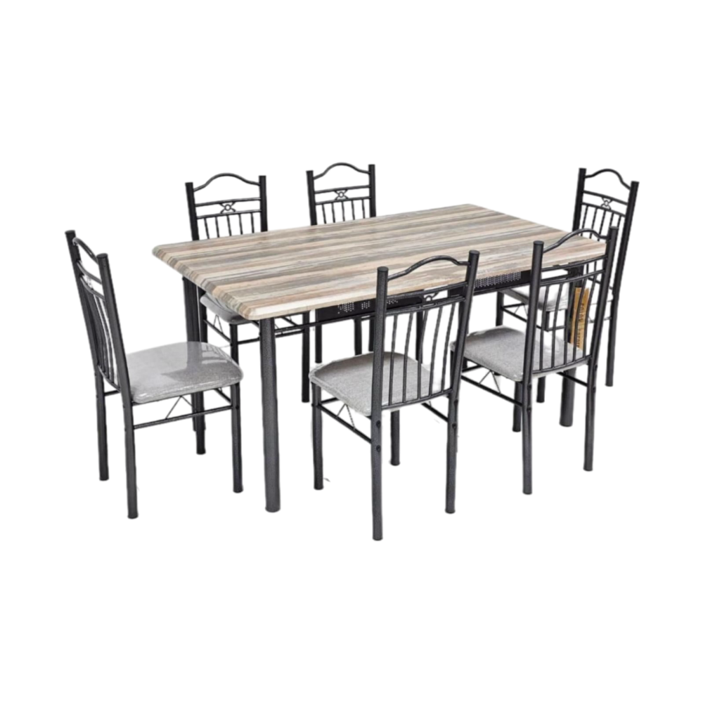 طاولة طعام خشب وحديد 6 كرسي