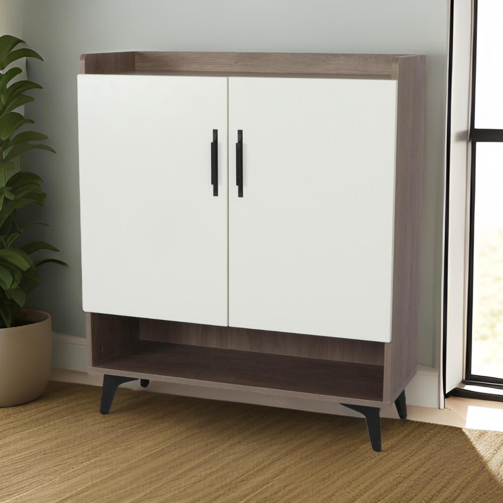 دولاب أحذية 2 باب مقاس 80 سم لون أبيض و بني