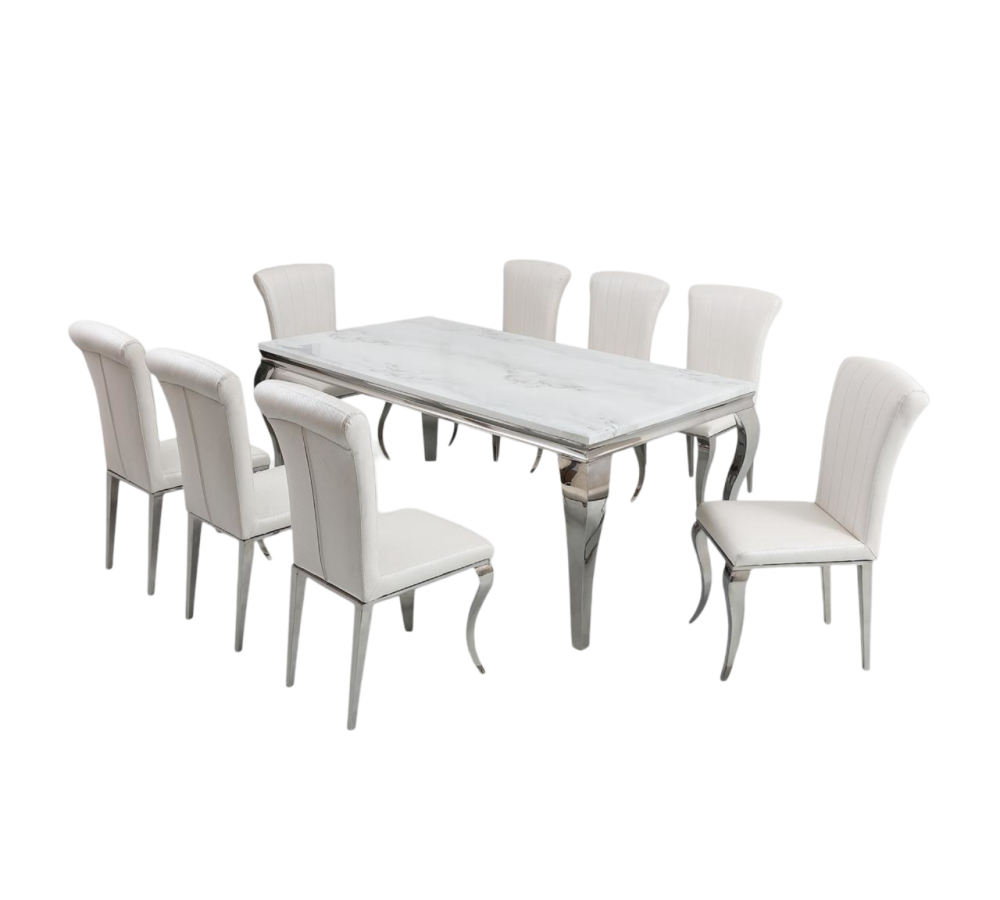 طاولة طعام ملكية فاخرة 8 كرسي لون فضي