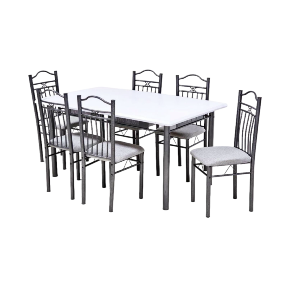 طاولة طعام خشب وحديد 6 كرسي