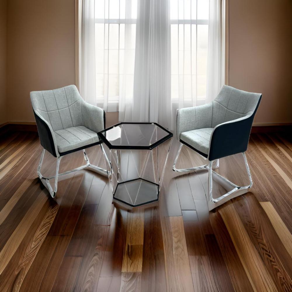 طقم 2 كرسي + طاولة لون رمادي فاتح*أسود