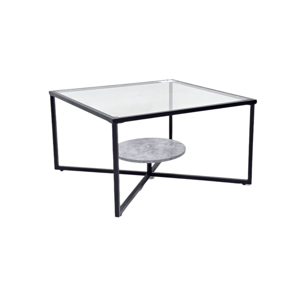 طاولة كنب زجاج ورف خشب رمادي مقاس 80 سم