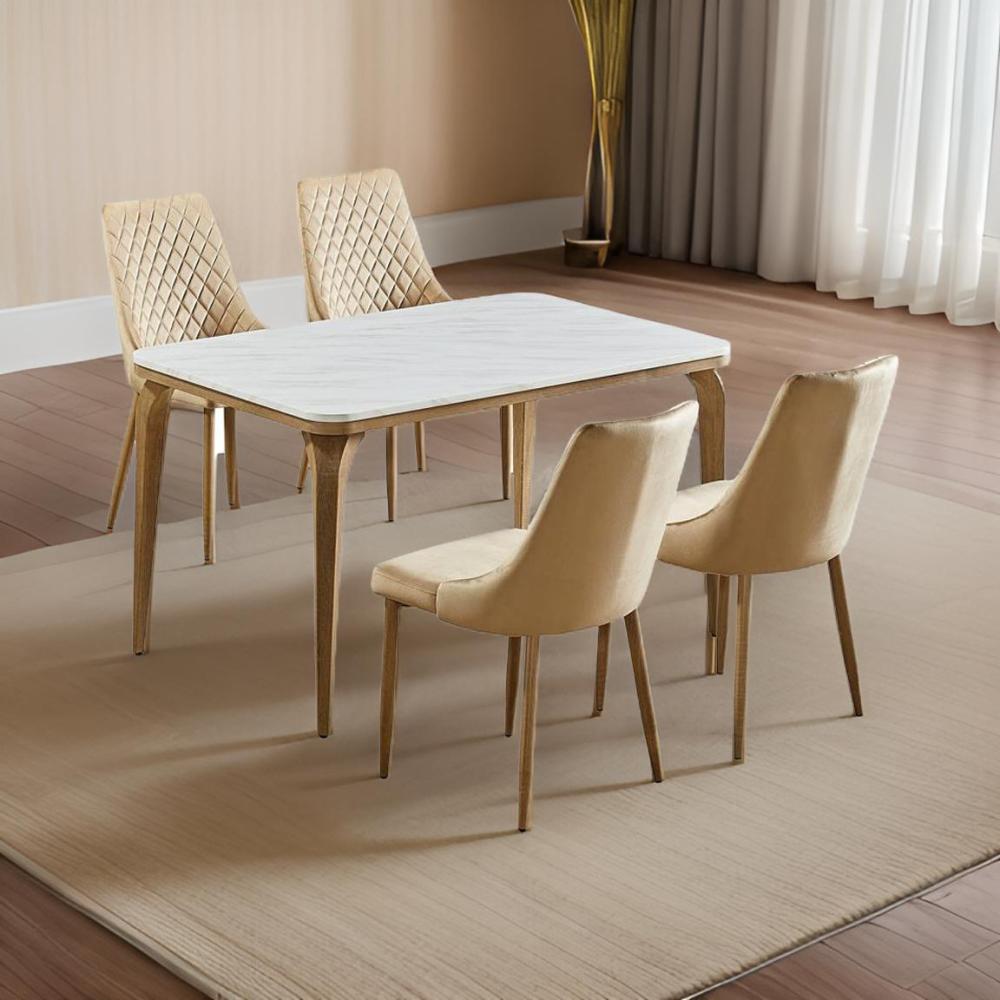 طاولة طعام رخام 4 كرسي لون بيج