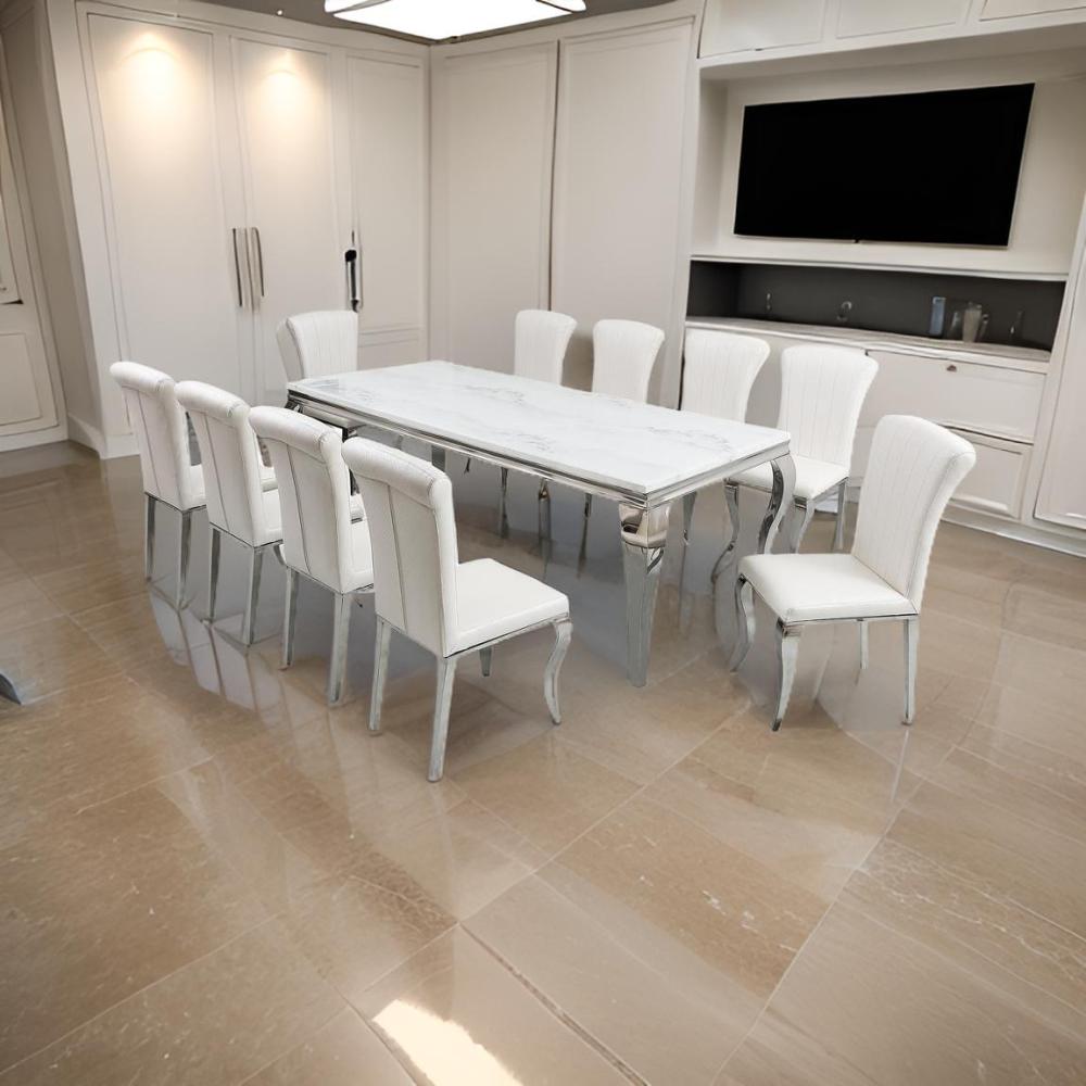 طاولة طعام ملكية فاخرة 10 كرسي لون فضي