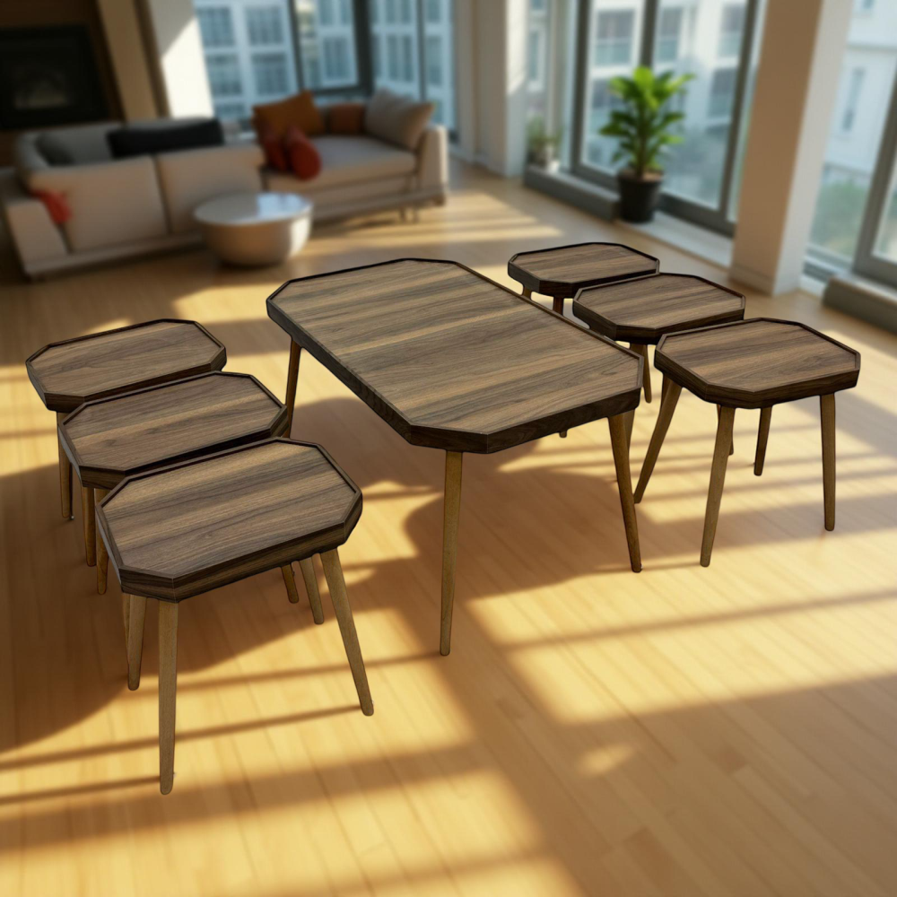 طقم طاولات تركي 7 قطع لون بني