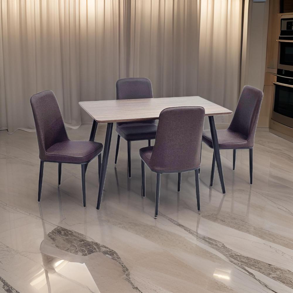 طاولة طعام خشب 4 كراسي جلد لون كوفي